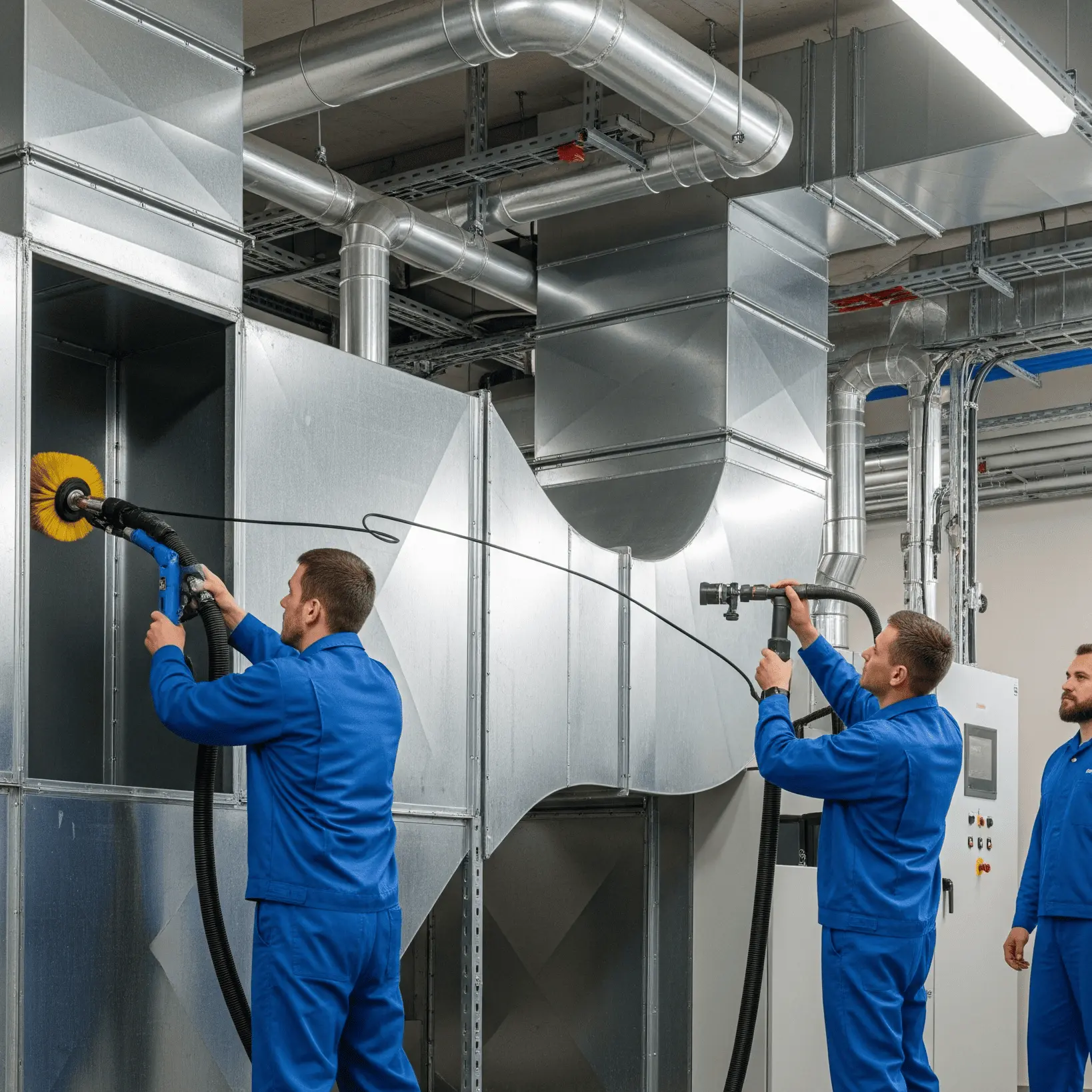 Pbear maintenance technicians servicing air ducts
